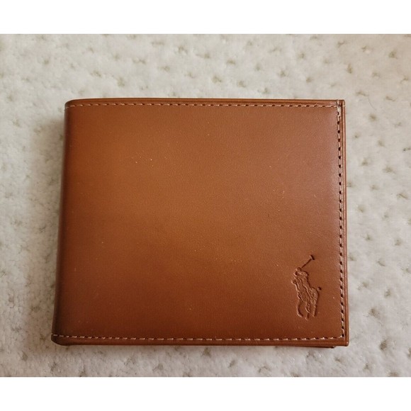 NWT POLO RALPH LAUREN BURNISHED LEATHER BIFOLD WALLET BROWN, GIFT BOX - Picture 2 of 4
